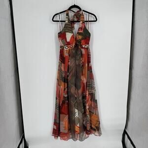 Vintage dress womens 12 silk maxi sheer halter robbie bee disco party formal